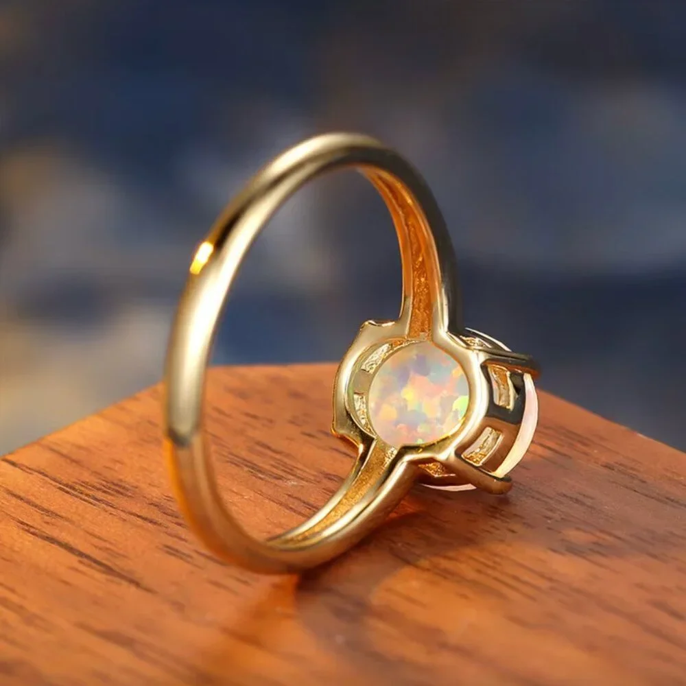 NEW 14k Gold White Opal Ring Band - Picture 4 of 7